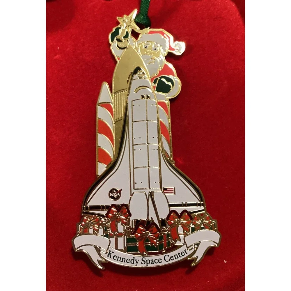 Kennedy Space Center 2009 Santa Shuttle Launch Christmas Ornament Brass Boxed